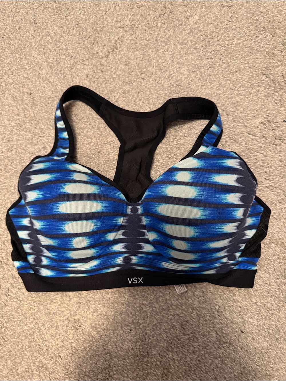 VSX Blue and White Patterned Racerback Sports Bra